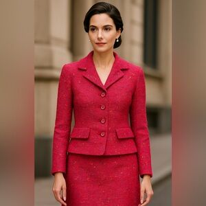 Philosophy di Alberta Ferretti Pink Tweed Dress & Jacket Set. Virgin Wool. SZ 8